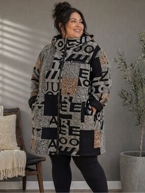 Artsy Patchwork Hooded Jacket XL Oversized Boho Graphic Coat